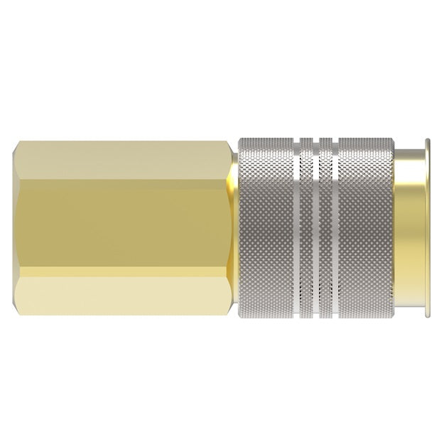 B23AS25F Hansen® by Danfoss | Pneumatic Quick Disconnect Coupling | Auto-Flo 23 Series | 1/4" Female NPTF x 1/4" Body Size | Socket | Buna-N Seal | Brass