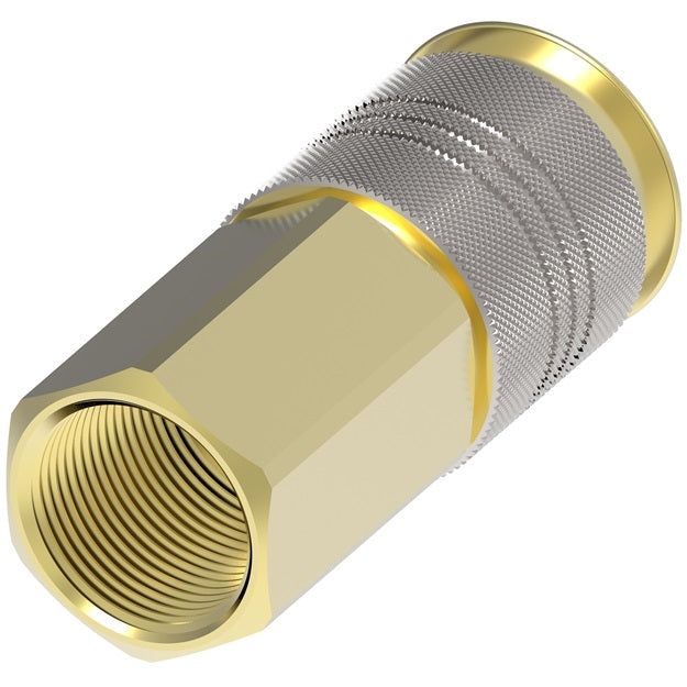 B23AS25F Hansen® by Danfoss | Pneumatic Quick Disconnect Coupling | Auto-Flo 23 Series | 1/4" Female NPTF x 1/4" Body Size | Socket | Buna-N Seal | Brass