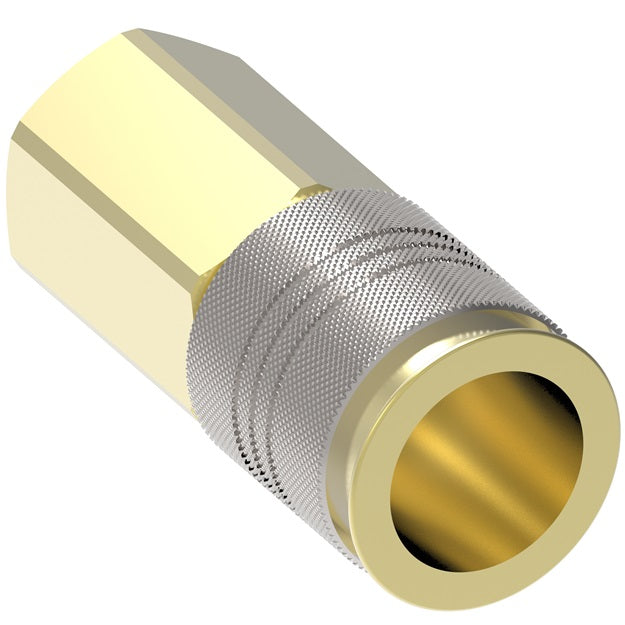 B23AS37F Hansen® by Danfoss | Pneumatic Quick Disconnect Coupling | Auto-Flo 23 Series | 1/4" Female NPTF x 1/4" Body Size | Socket | Buna-N Seal | Brass