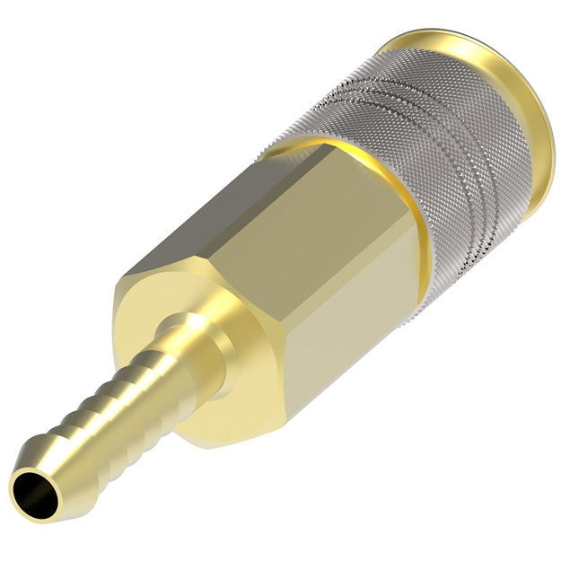 B23AS37H Hansen® by Danfoss | Pneumatic Quick Disconnect Coupling | Auto-Flo 23 Series | Hose Barb End | 3/8" Hose ID x 1/4" Body Size | Socket | Buna-N Seal | Brass