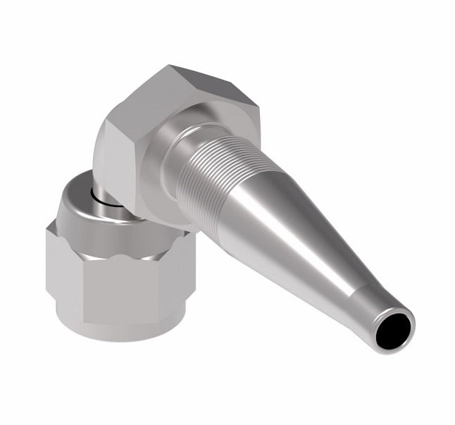 185264-6S Weatherhead by Danfoss | Female 37° JIC Swivel Short Drop 90° Elbow Field Attachable Fitting for 1 & 2 Wire Braided Hose | Nipple Assembly | -06 Female 37° JIC Swivel x -06 Reusable Hose End | Steel
