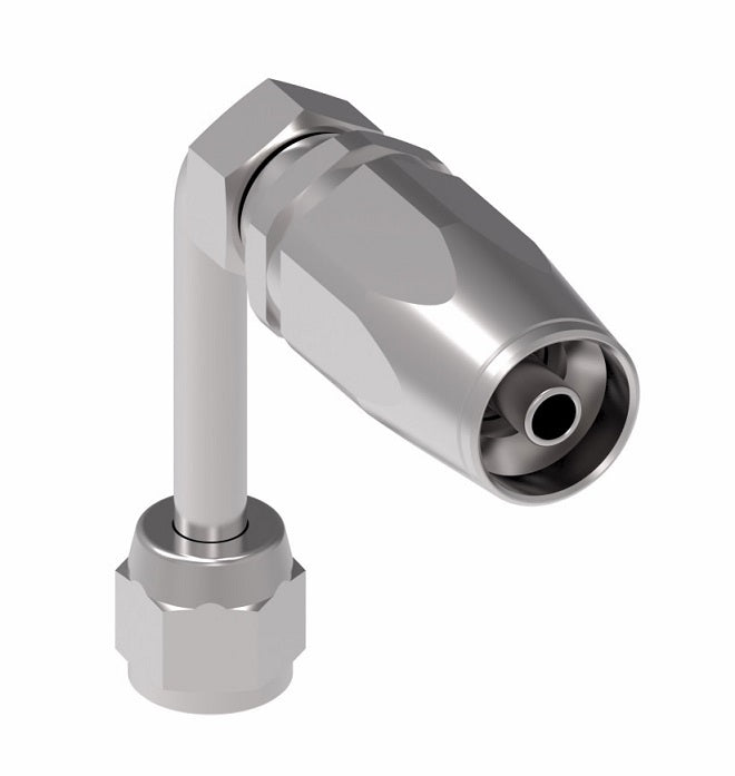 1RA6FJC6 Weatherhead by Danfoss | Female 37° JIC Swivel Long Drop 90° Elbow Field Attachable Fitting for 1 Wire Braided Hose | 1R Series | Complete Fitting | -06 Female 37° JIC Swivel x -06 Reusable Hose End | Steel