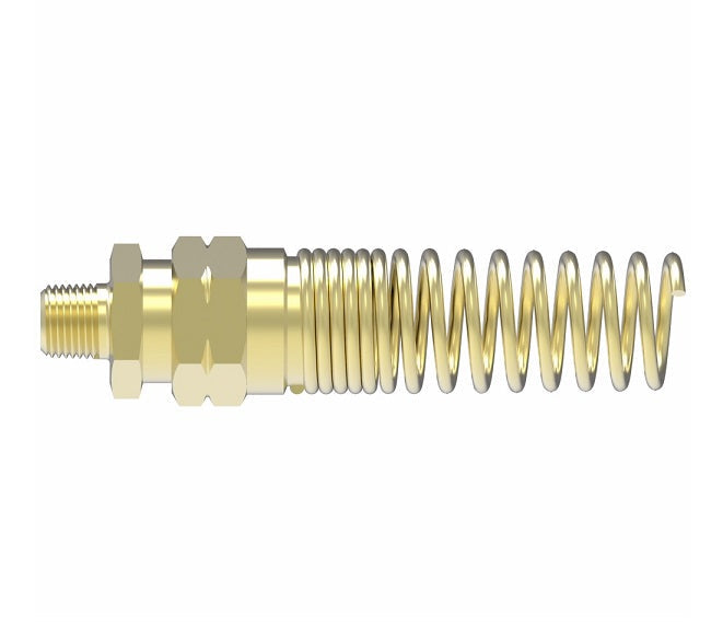 33806B-Y34 Weatherhead by Danfoss | Male Connector with Spring Guard Field Attachable Fitting | 338 'B' Series DOT | -04 Male Pipe (PTF SAE Short) x -06 Reusable Hose End | Brass