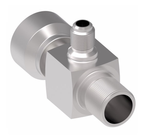 75730 Weatherhead by Danfoss | 757 'E' Series | Bumped Tube O-Ring Service Port Adapter R134a with High Service Port 90° Elbow | 1/2" Tube Size | Steel