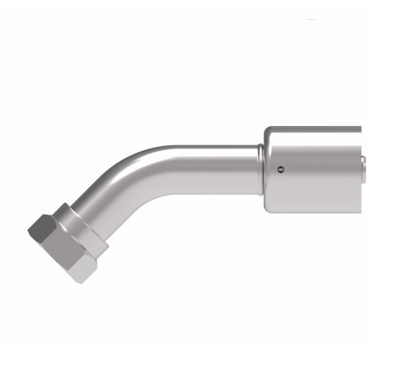 75708E-W49 Weatherhead by Danfoss | 757 'E' Series | Female Bumped Tube O-Ring Swivel Tube 45° Elbow Crimp Fitting | -08 Female Bumped Tube O-Ring Swivel x -08 Hose Barb | Steel