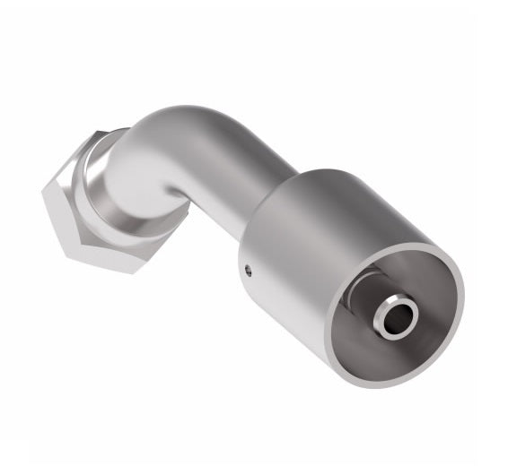 75708E-W49 Weatherhead by Danfoss | 757 'E' Series | Female Bumped Tube O-Ring Swivel Tube 45° Elbow Crimp Fitting | -08 Female Bumped Tube O-Ring Swivel x -08 Hose Barb | Steel