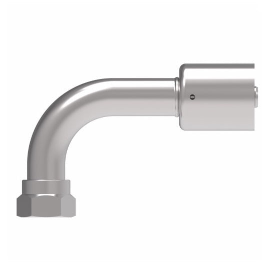 75706E-Z89 Weatherhead by Danfoss | 757 'E' Series | Female Bumped Tube O-Ring Swivel Tube 90° Elbow Crimp Fitting | -08 Female Bumped Tube O-Ring Swivel x -05 Hose Barb | Steel