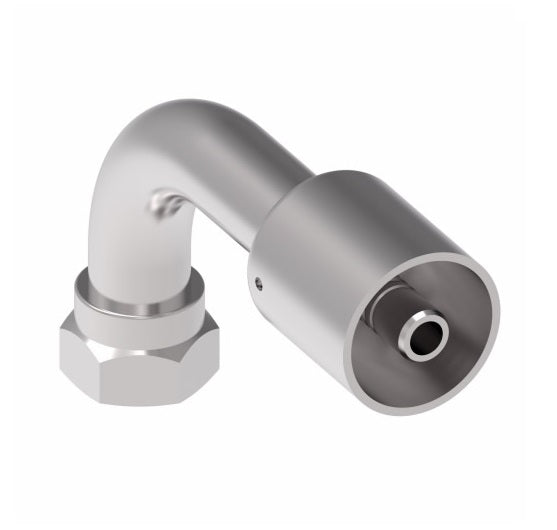 75708E-Z89 Weatherhead by Danfoss | 757 'E' Series | Female Bumped Tube O-Ring Swivel Tube 90° Elbow Crimp Fitting | -08 Female Bumped Tube O-Ring Swivel x -08 Hose Barb | Steel