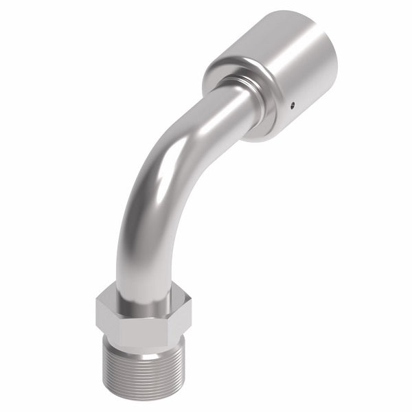 75710E-W70 Weatherhead by Danfoss | 757 'E' Series | Male Bumped Tube O-Ring Rigid Tube 90° Elbow Crimp Fitting | -10 Male Bumped Tube O-Ring x -08 Hose Barb | Steel