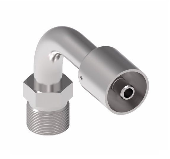 75706E-W66 Weatherhead by Danfoss | 757 'E' Series | Male Bumped Tube O-Ring Rigid Tube 90° Elbow Crimp Fitting | -06 Male Bumped Tube O-Ring x -05 Hose Barb | Steel