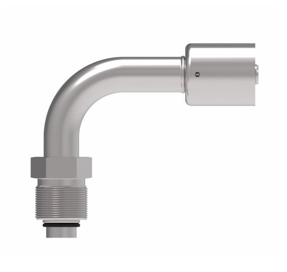 75708E-Z68 Weatherhead by Danfoss | 757 'E' Series | Male Bumped Tube O-Ring Swivel Tube 90° Elbow Crimp Fitting | -08 Male Bumped Tube O-Ring Swivel x -08 Hose Barb | Steel