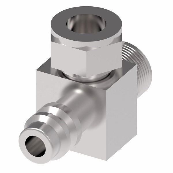 75760 Weatherhead by Danfoss | 757 'E' Series | Rotalok to Male Bumped Tube O-Ring with R134a High Side Service Port 90° Elbow Adapter | 1/2" Tube Size | Steel