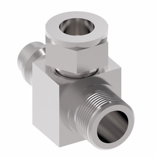 75760 Weatherhead by Danfoss | 757 'E' Series | Rotalok to Male Bumped Tube O-Ring with R134a High Side Service Port 90° Elbow Adapter | 1/2" Tube Size | Steel