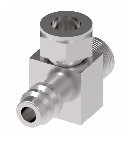 75750 Weatherhead by Danfoss | 757 'E' Series | Tube-O to Male Bumped Tube O-Ring with R134a High Side Service Port 90° Elbow Adapter | 1/2" Tube Size | Steel