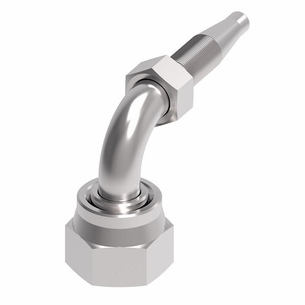 FJ8734-0606S Weatherhead by Danfoss | Female ORS Swivel 90° Elbow Field Attachable Fitting for 1 & 2 Wire Braided Hose | Nipple Assembly | -06 Female O-Ring Face Seal Swivel x -06 Reusable Hose End | Steel