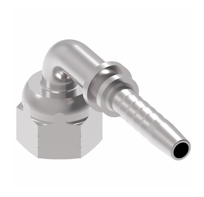 24291-08-08H41ZF Winner by Danfoss | Female ORS Swivel 90° Elbow 2-Piece Hose Crimp Fitting (41mm Drop) | -08 Female O-Ring Face Seal Swivel x -08 Hose Barb | Steel