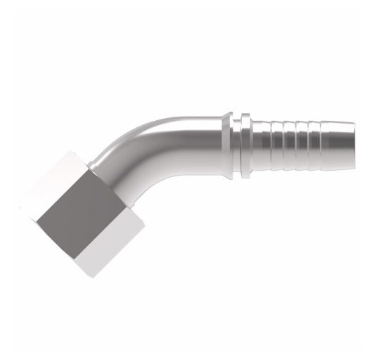 26741-08-06TZF Winner by Danfoss | Female JIC 37° Swivel 45° Elbow 2-Piece Hose Crimp Fitting (with Captive Nut) | -08 Female JIC 37° Swivel x -06 Hose Barb | Steel