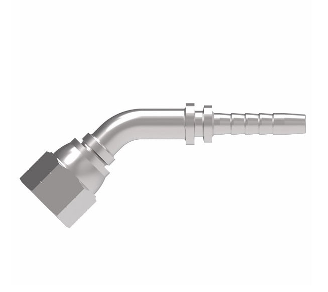 26741-06-06ZF Winner by Danfoss | Female JIC 37° Swivel 45° Elbow 2-Piece Hose Crimp Fitting | -06 Female JIC 37° Swivel x -06 Hose Barb | Steel