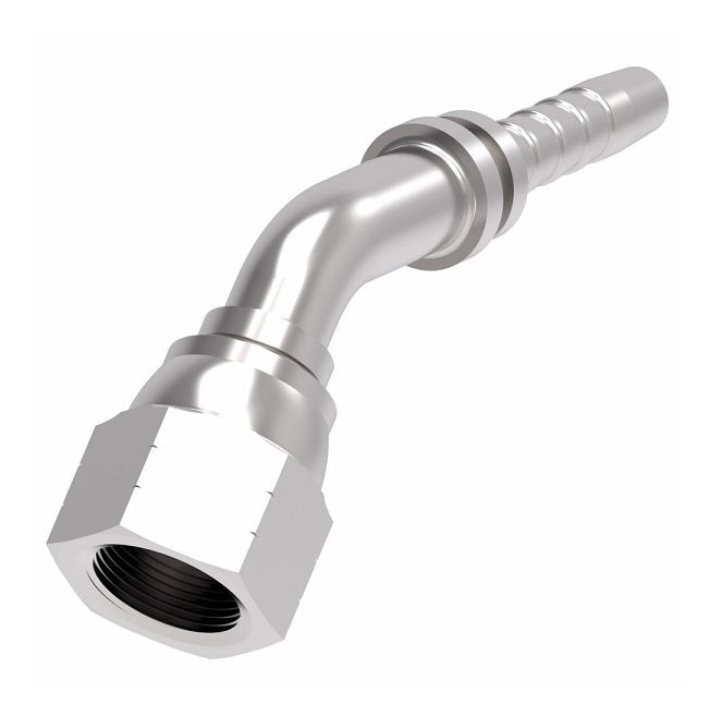 26741-06-06ZF Winner by Danfoss | Female JIC 37° Swivel 45° Elbow 2-Piece Hose Crimp Fitting | -06 Female JIC 37° Swivel x -06 Hose Barb | Steel