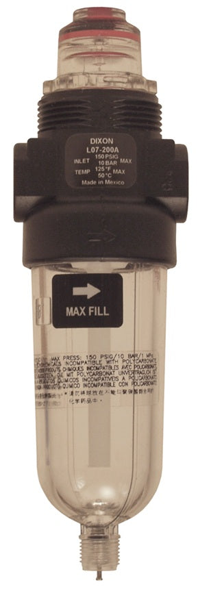 L07-200A by Dixon Valve | L07 Series 1 | Miniature Lubricator | 1/4" Port Size | 14 SCFM | 1 oz. Transparent Bowl