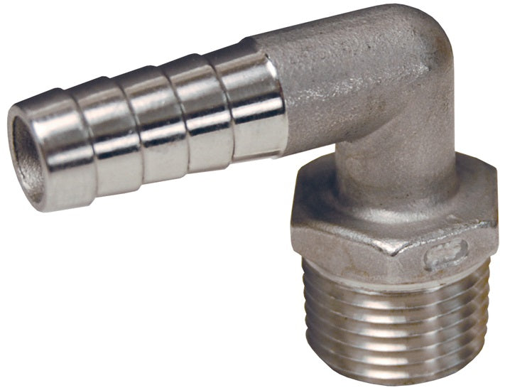 1290402SS by Dixon Valve | Male Hose Barb Insert | 90° Elbow | 1/8" Male NPTF x 1/4" Hose Barb | 316 Stainless Steel