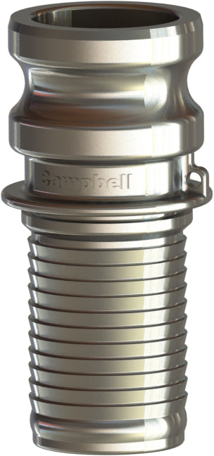 E-AL-400C by Campbell Fittings | Cobra Cam & Groove Coupling | Type E | with ferrule interlock | 4" Male Adapter x 4" Hose Shank | Aluminum