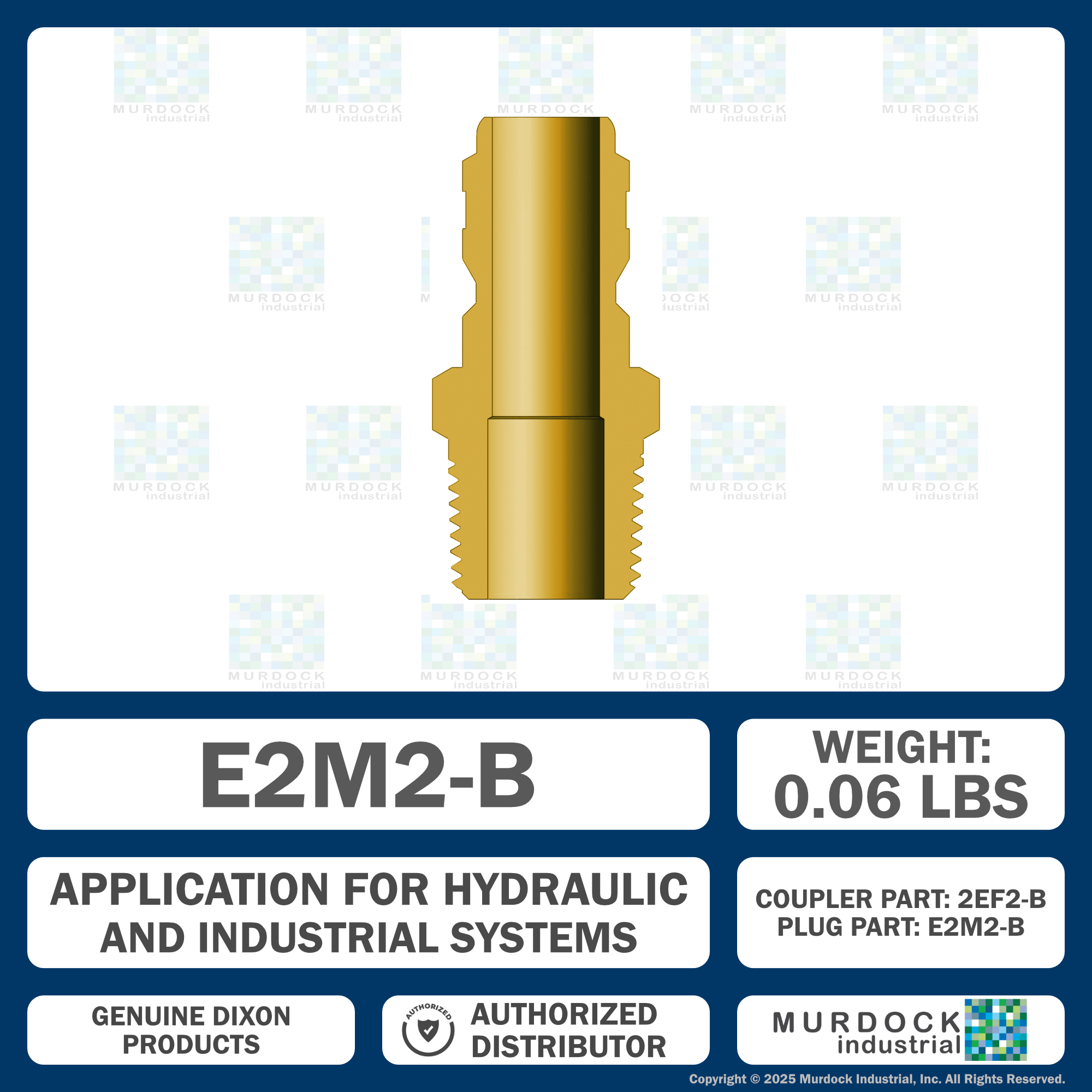 E2M2-B by Dixon Valve | Hydraulic Quick Disconnect Coupling | E-Series | 1/4" Male NPTF x 1/4" Straight-Through Interchange | Plug | Brass