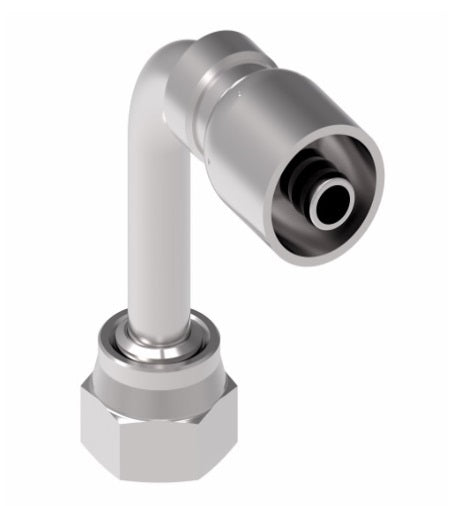 EJ5041-1616S Aeroquip by Danfoss | Female ORS Swivel Long Drop 90° Elbow 100R5 Crimp Fitting | FJ Series | -16 Female O-Ring Face Seal Swivel x -16 Hose Barb | Steel