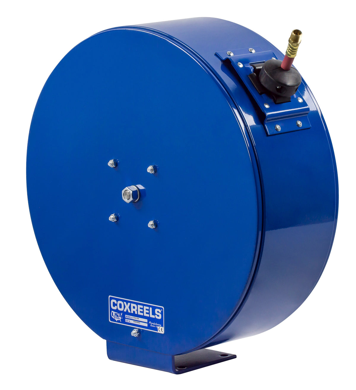 EN-N-360 by Coxreels | EN Series | 300 PSI Enclosed Spring Driven Hose Reel for Air & Water | 3/8" Hose ID, 3/8" FNPT Inlet x 3/8" MNPT Hose End | Steel | 60ft PVC Hose Included