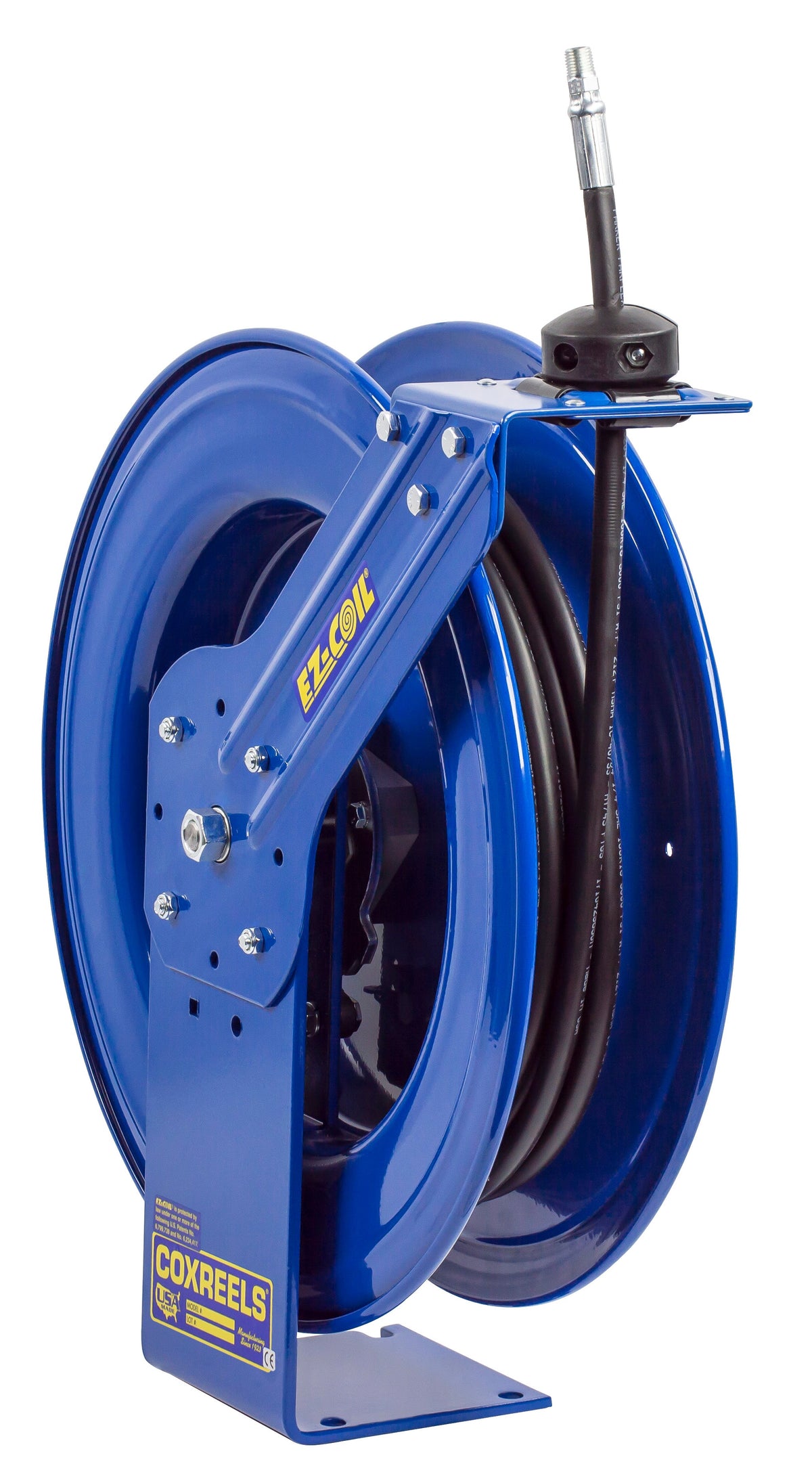 EZ-HP-150 by Coxreels | EZ-SH Series | 5,000 PSI EZ-Coil Safety Spring Driven Hose Reel for Grease & Hydraulic Oil | 1/4" Hose ID, 1/4" FNPT Inlet x 1/4" MNPT Hose End | Steel | 50ft Rubber Hose Included