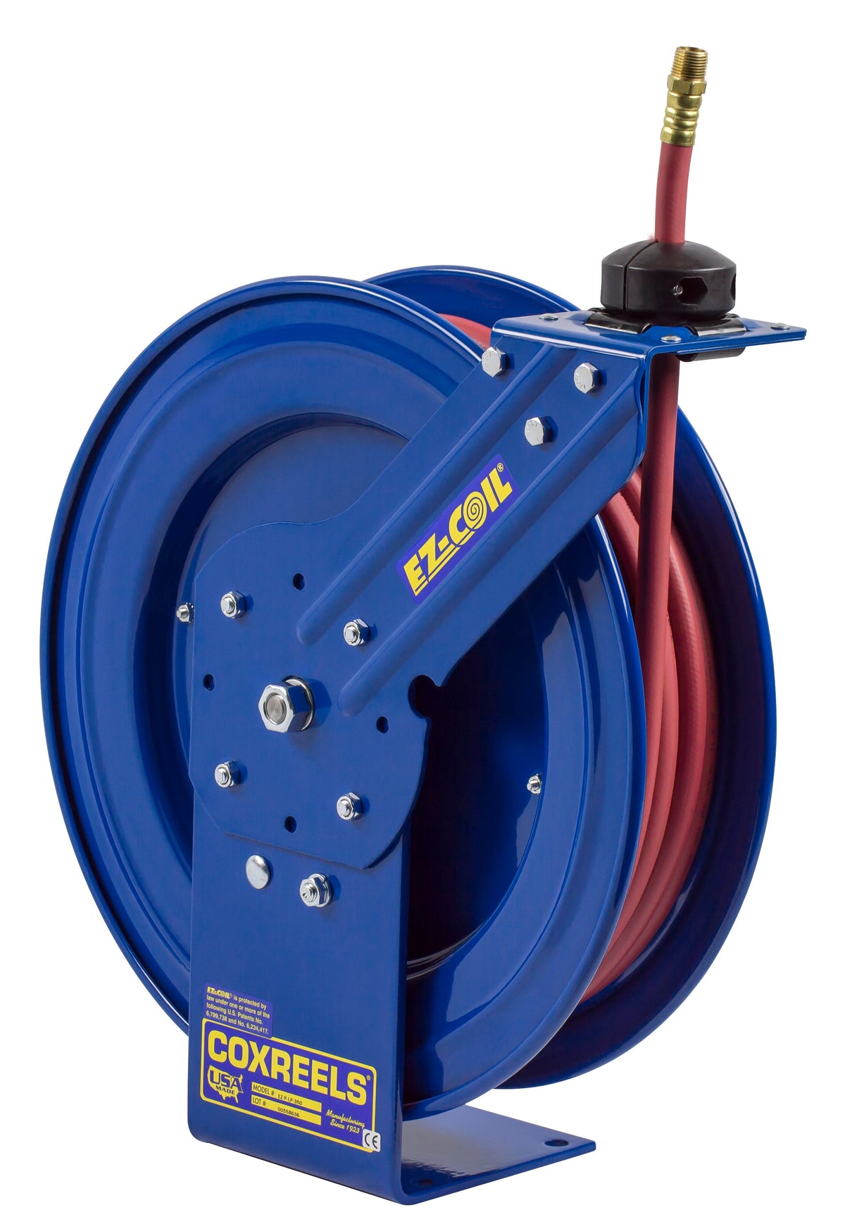 EZ-P-LP-150 by Coxreels | EZ-P Series | 300 PSI EZ-Coil Safety Spring Driven Hose Reel for Air & Water | 1/4" Hose ID, 1/4" FNPT Inlet x 1/4" MNPT Hose End | Steel | 50ft PVC Hose Included