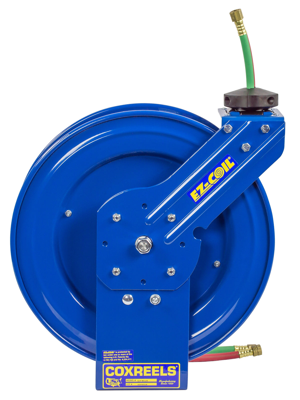EZ-P-W-125 by Coxreels | EZ-P-W Series | 200 PSI Dual Hose EZ-Coil Safety Spring Driven Hose Reel for Oxy-Acetylene Welding | 1/4" Hose ID, 1/4" FNPT Inlet x 1/4" MNPT Hose End | Steel | 25ft EPDM Hose Included