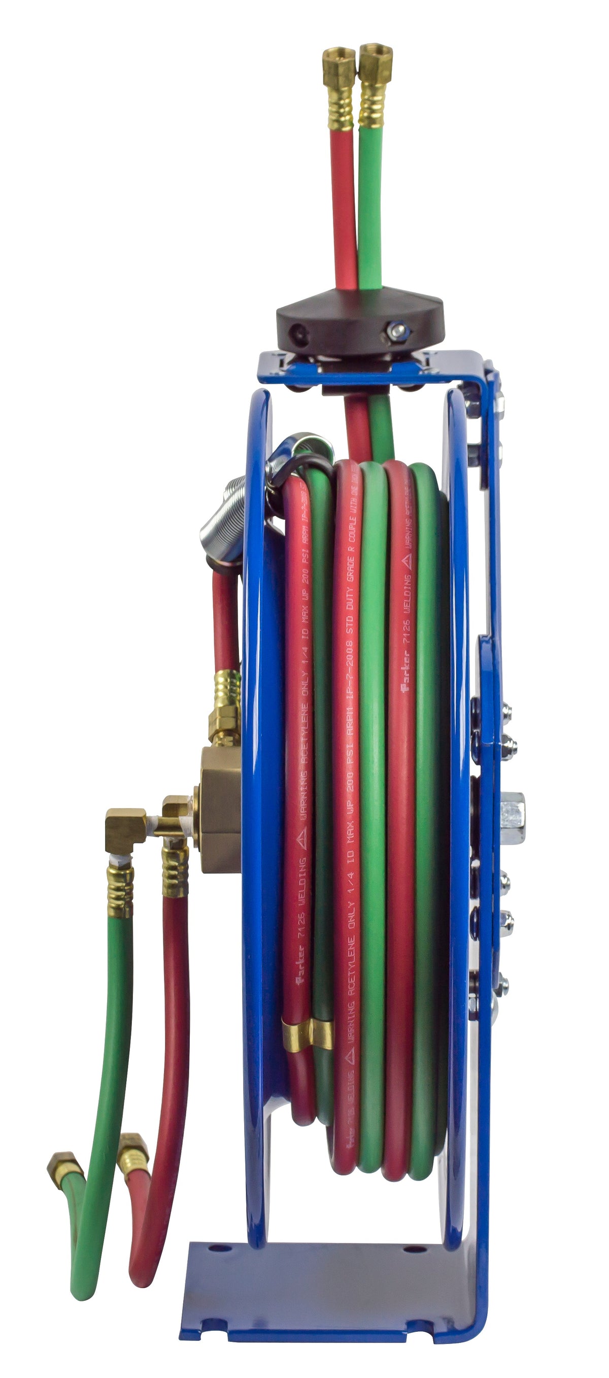 EZ-P-WT-125 by Coxreels | EZ-P-W Series | 200 PSI Dual Hose EZ-Coil Safety Spring Driven Hose Reel for Oxy-Fuel Welding (T-Grade) | 1/4" Hose ID, 1/4" FNPT Inlet x 1/4" MNPT Hose End | Steel | 25ft Neoprene Hose Included