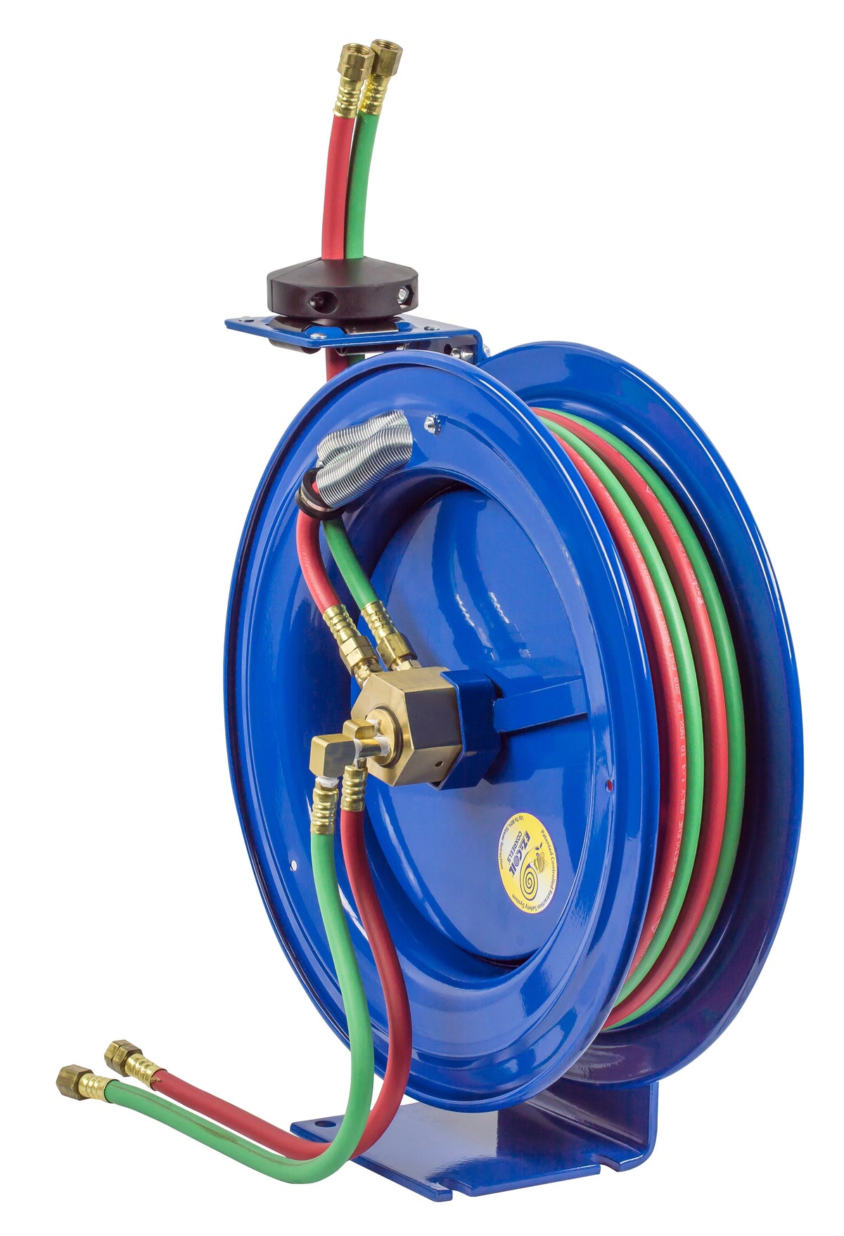 EZ-P-W-125 by Coxreels | EZ-P-W Series | 200 PSI Dual Hose EZ-Coil Safety Spring Driven Hose Reel for Oxy-Acetylene Welding | 1/4" Hose ID, 1/4" FNPT Inlet x 1/4" MNPT Hose End | Steel | 25ft EPDM Hose Included