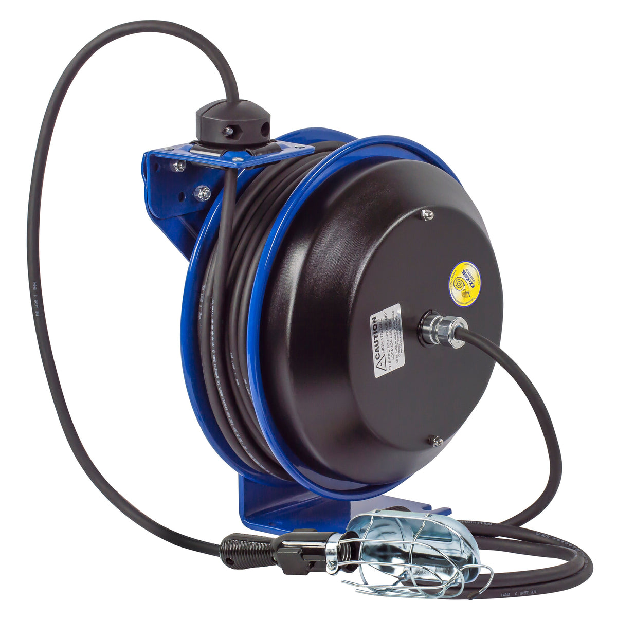 EZ-PC13-5016-E by Coxreels | EZ-PC Series | EZ-Coil Safety Spring Driven Power Cord Reel with Incandescent Cage Light | 16/3 SJO Cord, 13A, 115V | Steel | 50ft Cord Included