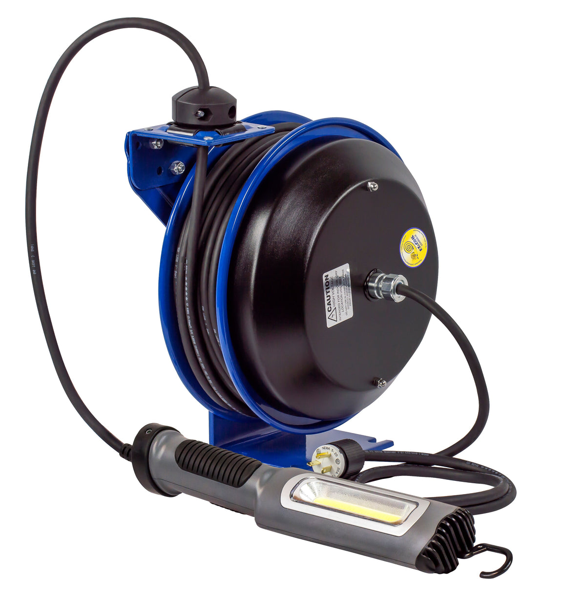 EZ-PC13-5016-M by Coxreels | EZ-PC Series | EZ-Coil Safety Spring Driven Power Cord Reel with Compact LED Light | 16/3 SJTO Cord, 13A, 115V | Steel | 50ft Cord Included