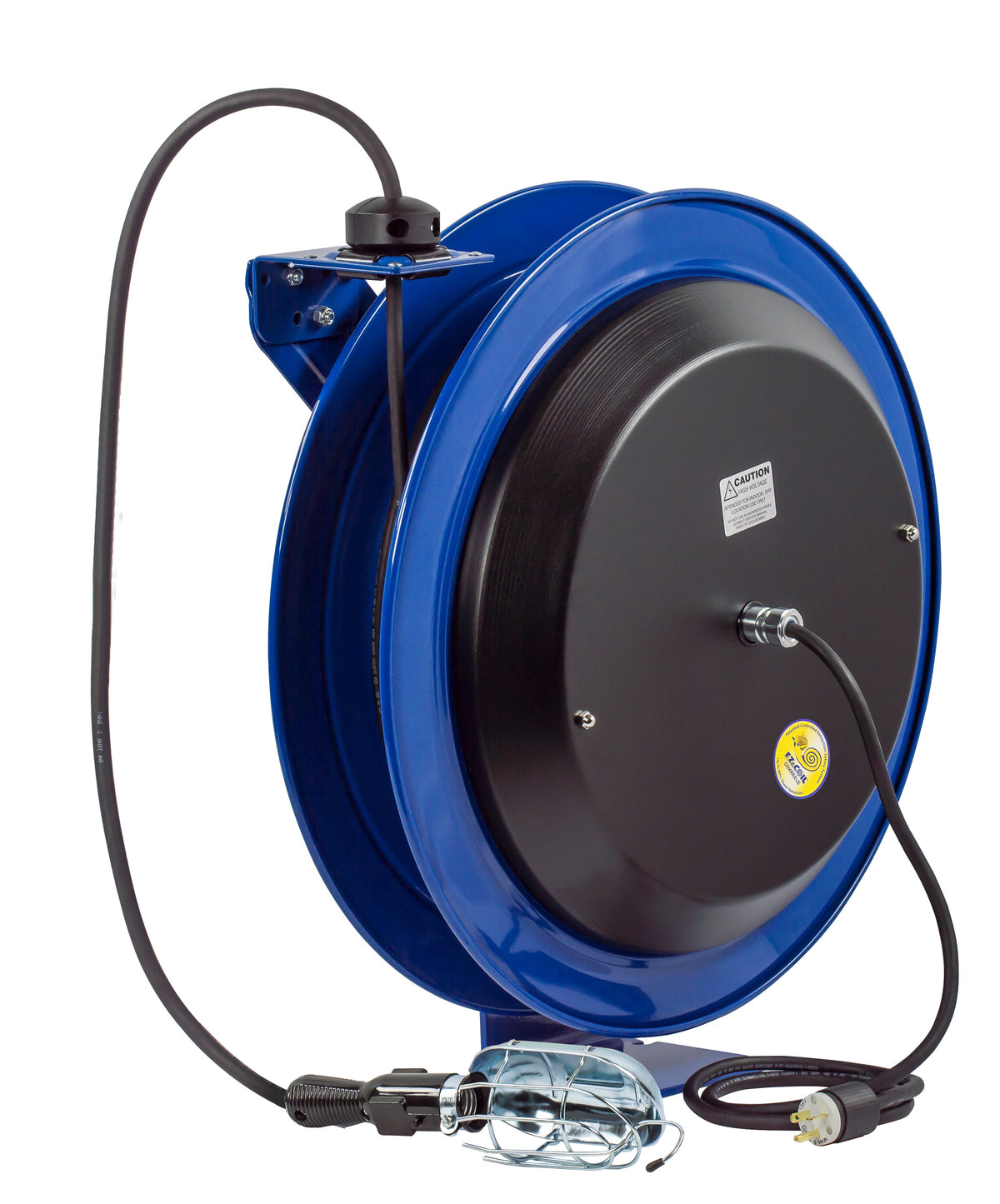 EZ-PC24-0016-E by Coxreels | EZ-PC Series | EZ-Coil Safety Spring Driven Power Cord Reel with Incandescent Cage Light | 16/3 SJO Cord, 13A, 115V | Steel | 100ft Cord Included