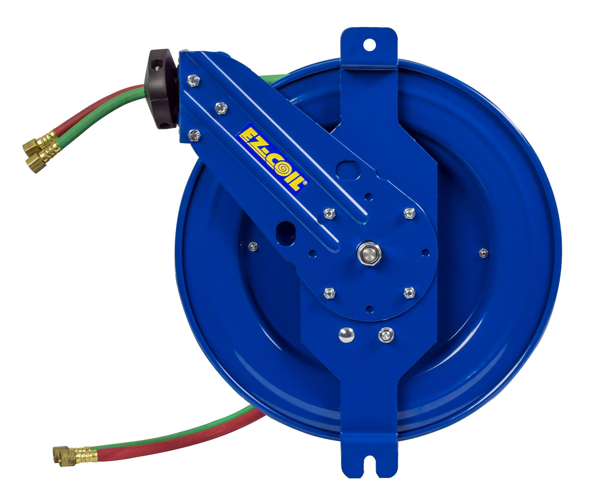 EZ-SG17W-150 by Coxreels | EZ-SGW Series | 200 PSI Side Mount EZ-Coil Safety Spring Driven Hose Reel with Guide Arm for Oxy-Acetylene Welding | 1/4" Hose ID, 1/4" FNPT Inlet x 1/4" MNPT Hose End | Steel | 50ft EPDM Hose Included