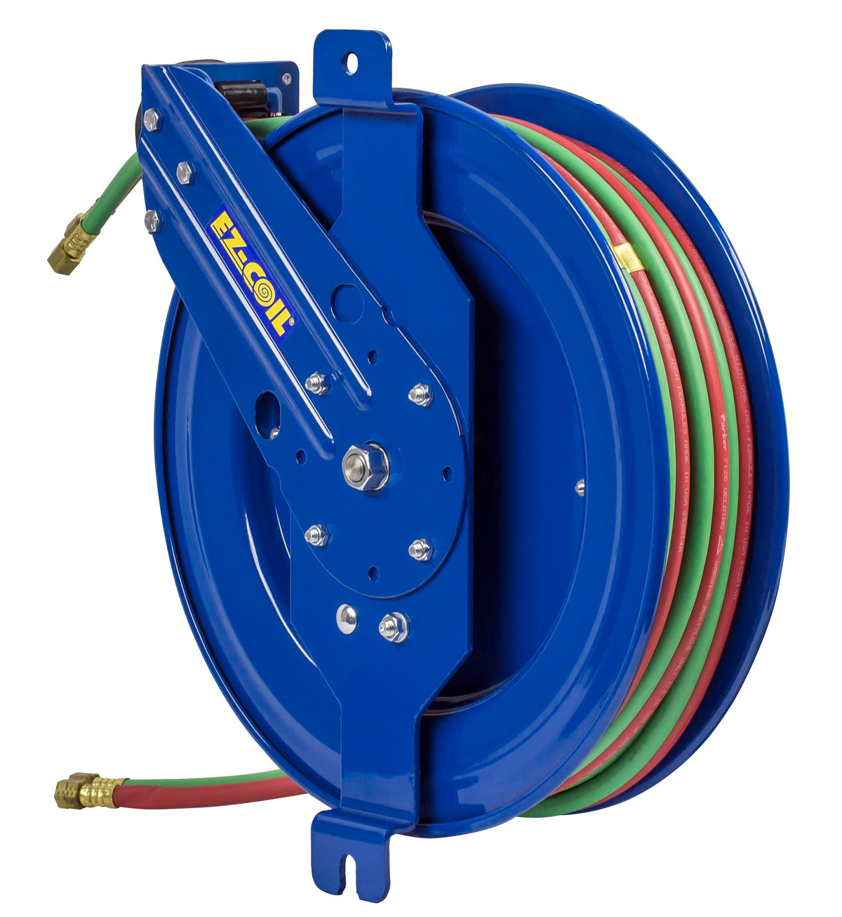 EZ-SG17W-150 by Coxreels | EZ-SGW Series | 200 PSI Side Mount EZ-Coil Safety Spring Driven Hose Reel with Guide Arm for Oxy-Acetylene Welding | 1/4" Hose ID, 1/4" FNPT Inlet x 1/4" MNPT Hose End | Steel | 50ft EPDM Hose Included