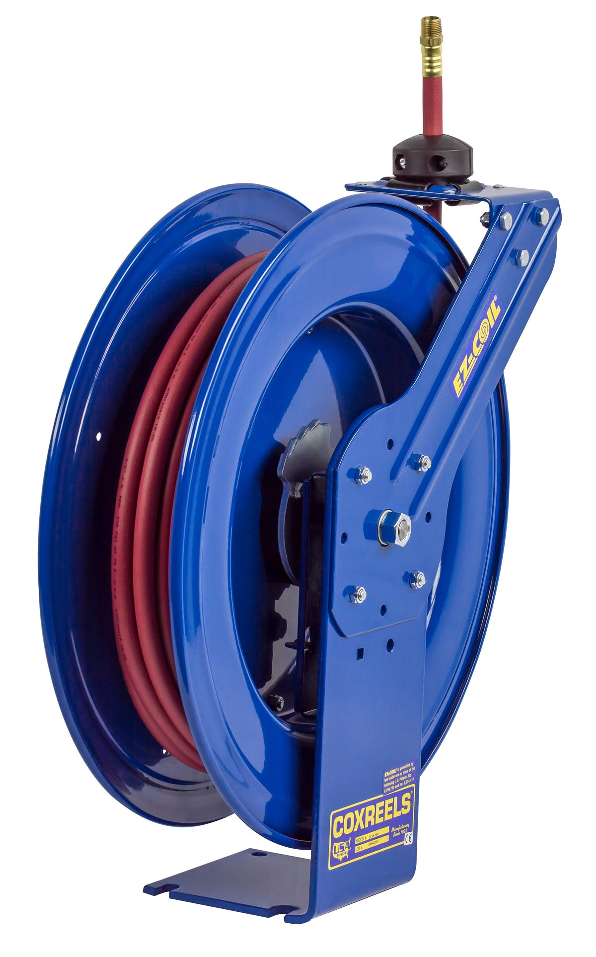EZ-SH-4100 by Coxreels | EZ-SH Series | 300 PSI EZ-Coil Safety Spring Driven Hose Reel for Air & Water | 1/2" Hose ID, 1/2" FNPT Inlet x 1/2" MNPT Hose End | Steel | 100ft PVC Hose Included