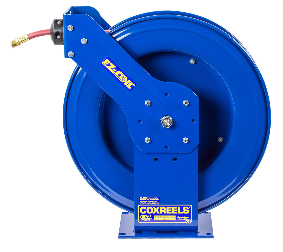 EZ-TSH-375 by Coxreels | EZ-T Series | 300 PSI EZ-Coil Safety Spring Driven Hose Reel for Air & Water | 3/8" Hose ID, 3/8" FNPT Inlet x 3/8" MNPT Hose End | Steel | 75ft PVC Hose Included