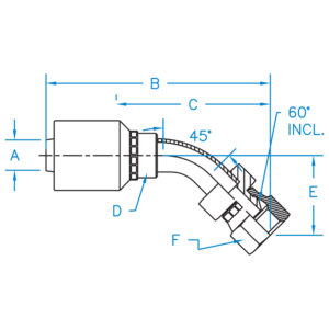 F-BSPX45-12-12-W by Kurt Hydraulics | Female British Standard Pipe 60 Degree Cone | 45 Degree Tube | Swivel | for 3/4" Hose ID