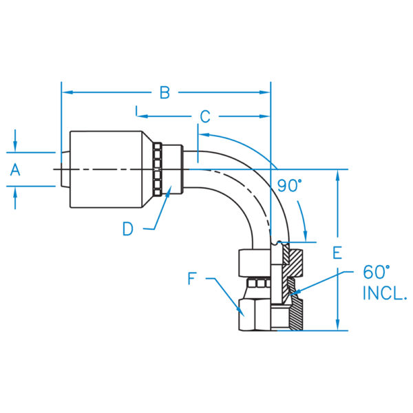 F-BSPX90-0608-K2 by Kurt Hydraulic | K2 Series | 3/8" Hose Barb x 1/2" Female BSPP Swivel | 90° Elbow | Carbon Steel