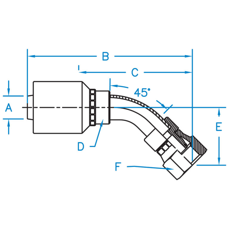 F-DH4512-25-36-W by Kurt Hydraulics | Female DIN Heavy Universal Seat | 45 Degree Bent Tube | Swivel With O-Ring | for 3/4" Hose ID