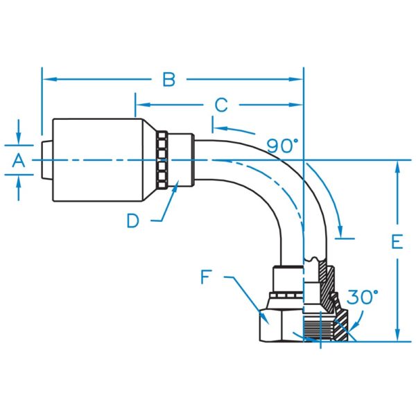 F-KOMX90-0618-K2 by Kurt Hydraulic | K2 Series | 3/8" Hose Barb x M18X1.5 Female Komatsu JIS 30° Seat Swivel | 90° Elbow | Carbon Steel
