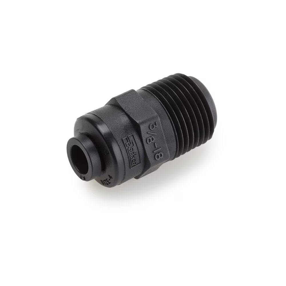 FB4MC2-HBLK by Parker | TrueSeal™ Threaded Fittings | 1/4" Connector x 1/8" Male NPTF Thread | 11/16" Hex | 1.28" Length | Straight | Black | Kynar® | Pack of 10