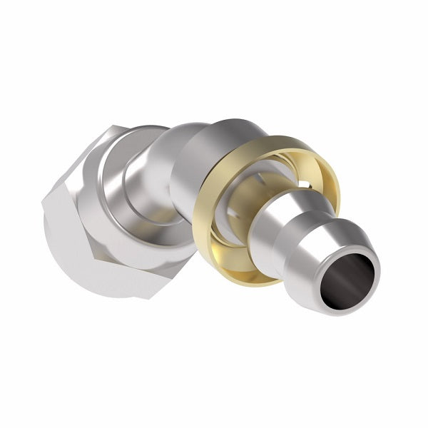FC5849-0808S Aeroquip by Danfoss | Female Universal Swivel 45° Elbow Socketless Reusable Hose Fitting | FC Series | -08 Female JIC Swivel (Also Couples w/ SAE 45° Flare) x -08 Push-On Hose Barb | Steel