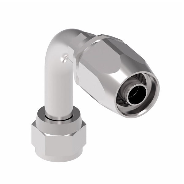 FC5991-0606S Aeroquip by Danfoss | Female 37° JIC Swivel Long Drop 90° Elbow 100R2 TTC Reusable Hose Fitting | FC Series | -06 Female 37° JIC Swivel x -06 Reusable Hose End | Steel