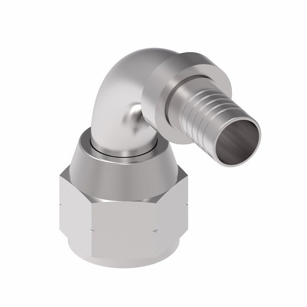 FC6217-0606S Aeroquip by Danfoss | Female SAE 45° Swivel 90° Elbow PTFE Crimp Fitting | FC Series | Nipple Assembly | -06 Female SAE 45° Swivel x -06 Hose Barb | Steel