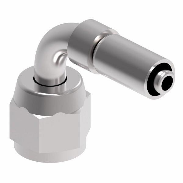 FC7217-0606S Aeroquip by Danfoss | Female SAE 45° Swivel 90° Elbow PTFE Crimp Fitting | FC Series | Complete Fitting | -06 Female SAE 45° Swivel x -06 Hose Barb | Steel